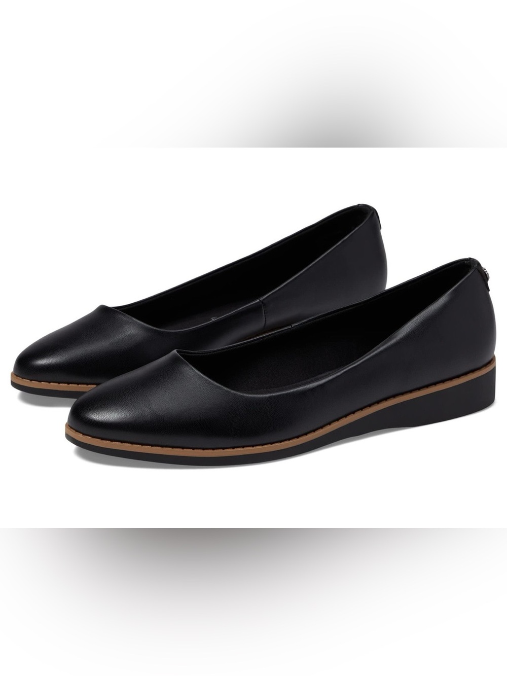 Anne Klein Black Leather Slip-On Ballet Flats with Tan Trim